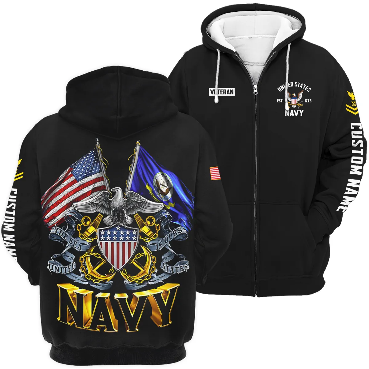 The Sea Is Ours Veteran U.S. Navy Apparel All Over Prints BLVTR180724A3NV - Zip Hoodie