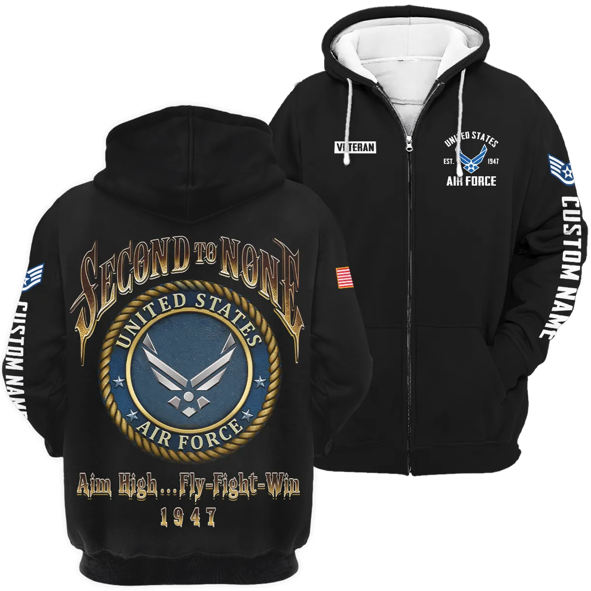 Aim High ... Fly Fight Win 1947 Veteran U.S. Air Force Apparel All Over Prints BLVTR180724A4AF - Zip Hoodie