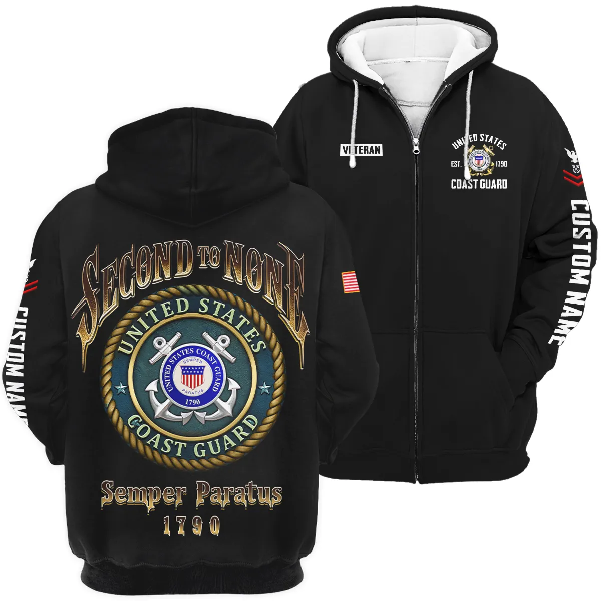 Semper Paratus 1790 Veteran U.S. Coast Guard Apparel All Over Prints BLVTR180724A4CG - Zip Hoodie