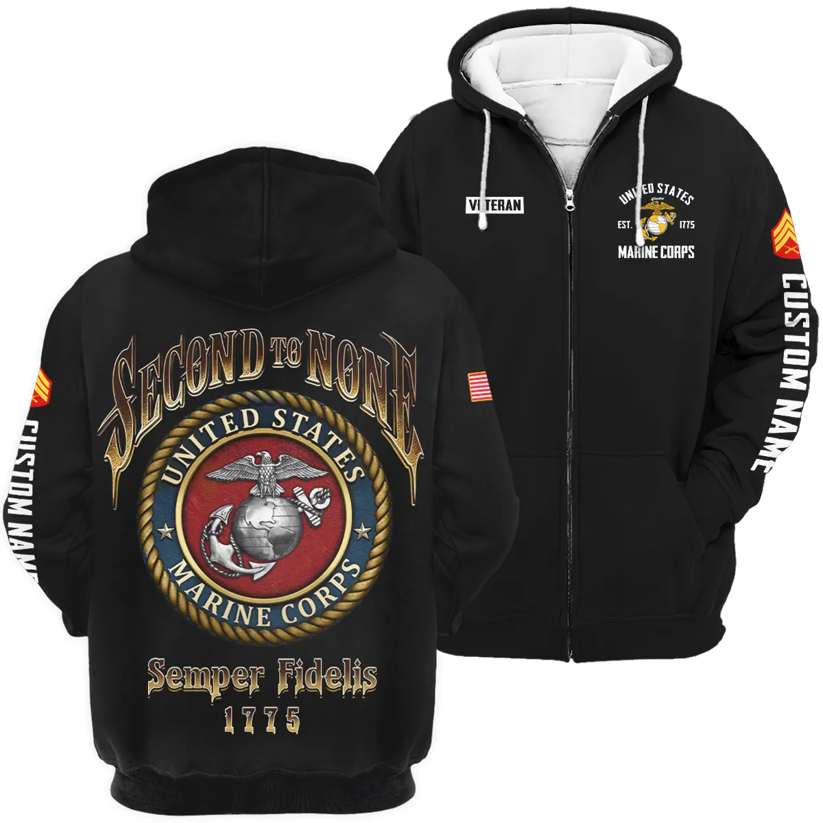 Semper Fidelis 1775 Veteran U.S. Marine Corps Apparel All Over Prints BLVTR180724A4MC - Zip Hoodie