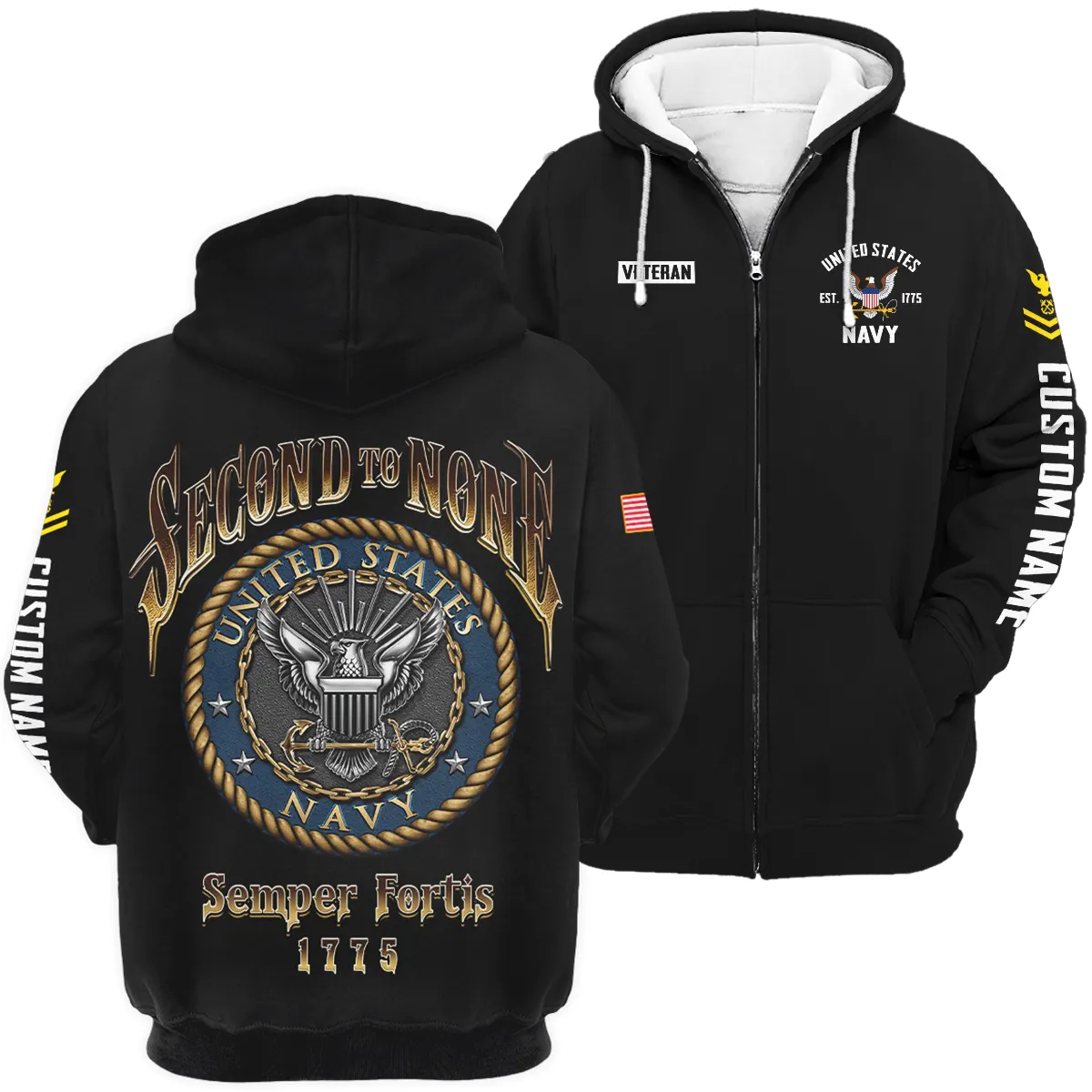 Semper Fortis 1775 Veteran U.S. Navy Apparel All Over Prints BLVTR180724A4NV - Zip Hoodie