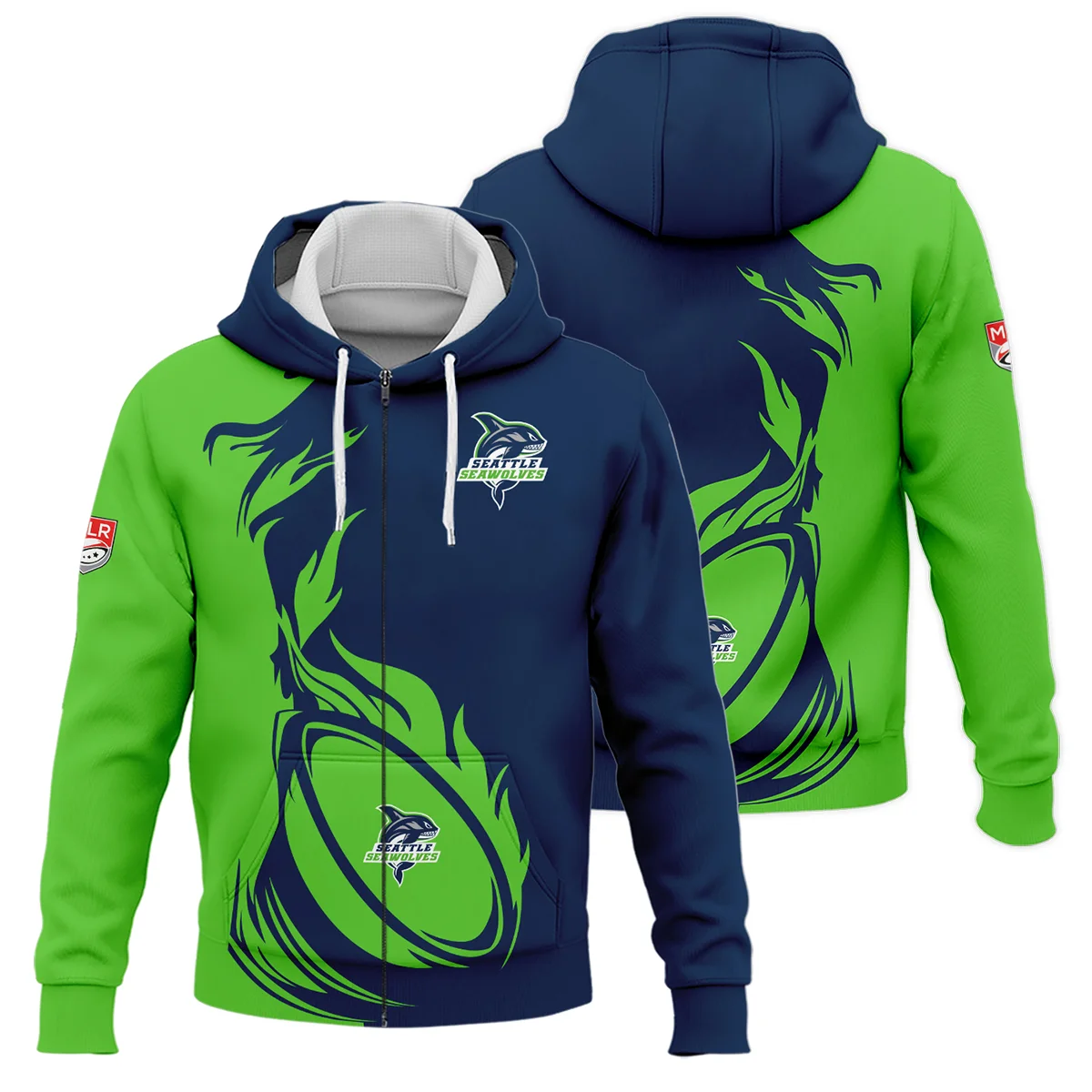 Rugby Fire Color Zipper Hoodie Seattle Seawolves Major League Rugby All Over Prints QTRB200724A1SEAZHD