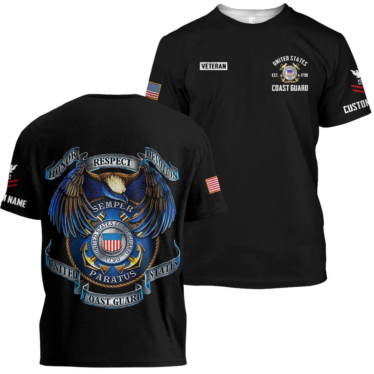 Honor Respect Devotion Veteran U.S. Coast Guard Apparel All Over Prints BLVTR180724A2CG - T Shirt