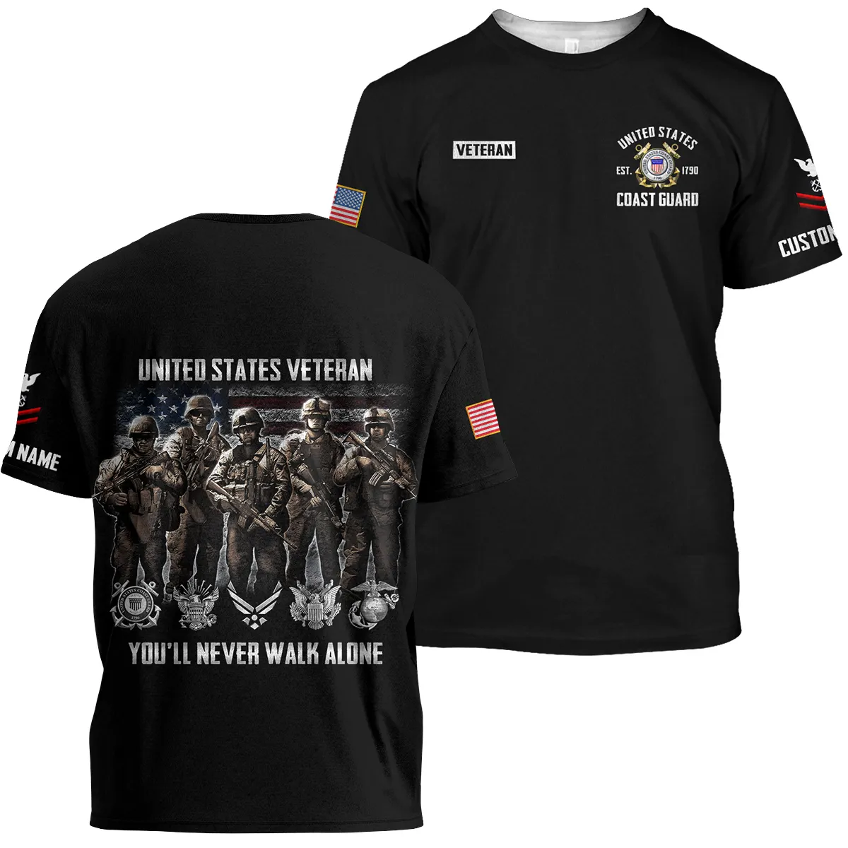 You'll Never Walk Alone Veteran U.S. Coast Guard Apparel All Over Prints BLVTR190724A1CG - T Shirt