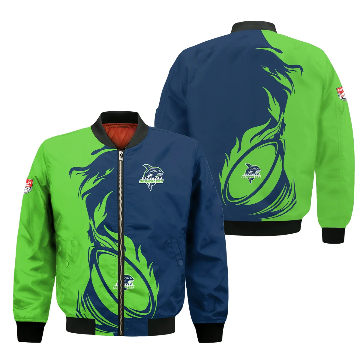 Rugby Fire Color Bomber Jacket  Seattle Seawolves Major League Rugby All Over Prints QTRB200724A1SEASJK