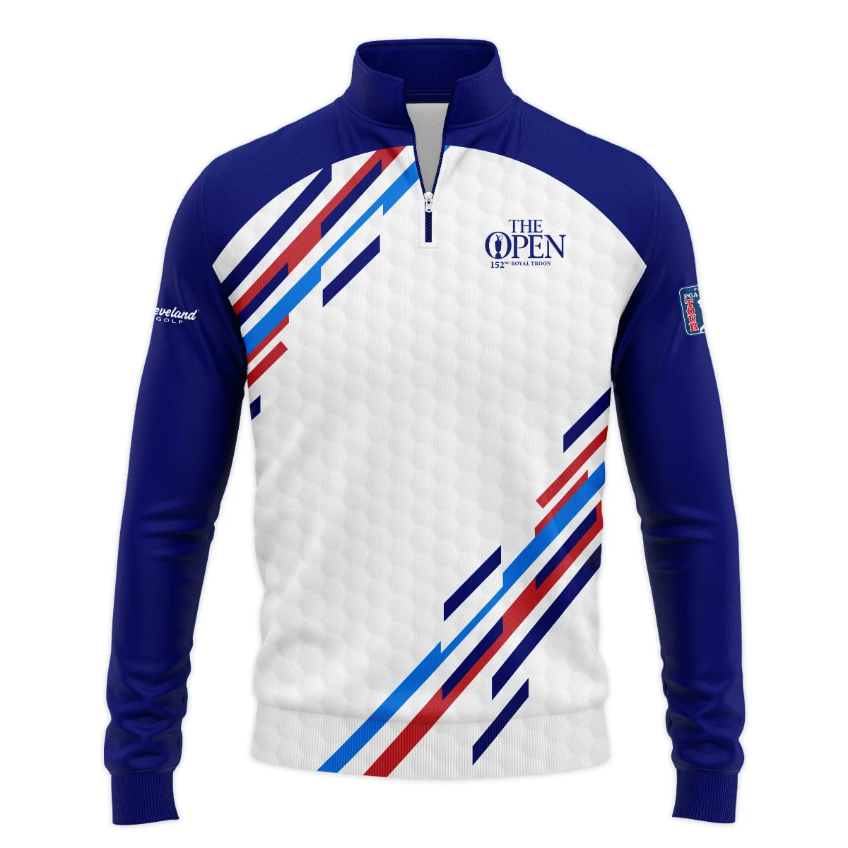 Special Release Cleveland Golf 152nd Open Championship Blue Red Straight Line White Background Quarter-Zip Jacket All Over Prints HOTOP090724A01CLESWZ