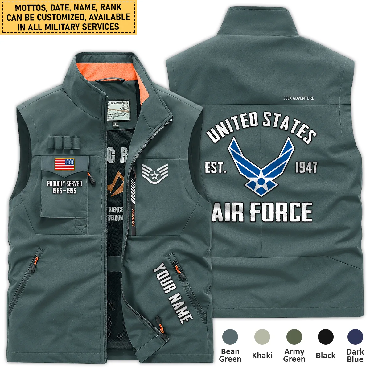 Personalized Gift Proudly Served Established U.S. Air Force Outdoor Vest BLVTR080724A01AF