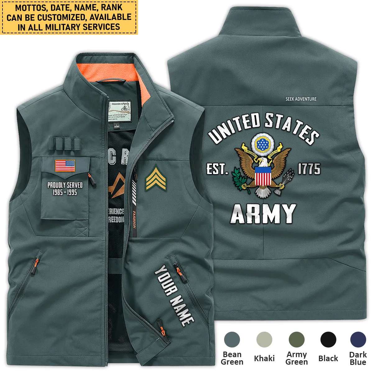 Personalized Gift Proudly Served Established U.S. Army Outdoor Vest BLVTR080724A01AM