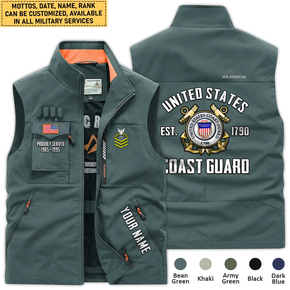 Personalized Gift Proudly Served Established U.S. Coast Guard Outdoor Vest BLVTR080724A01CG