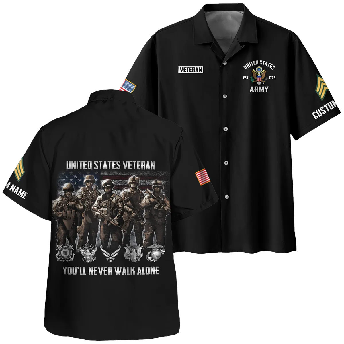 You'll Never Walk Alone Veteran U.S. Army Apparel All Over Prints BLVTR190724A1AM - Hawaiian Shirt