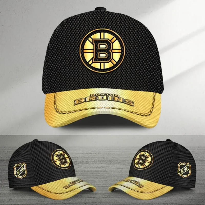 Boston Bruins Gold Carbon Color National Hockey League Caps All Over Prints