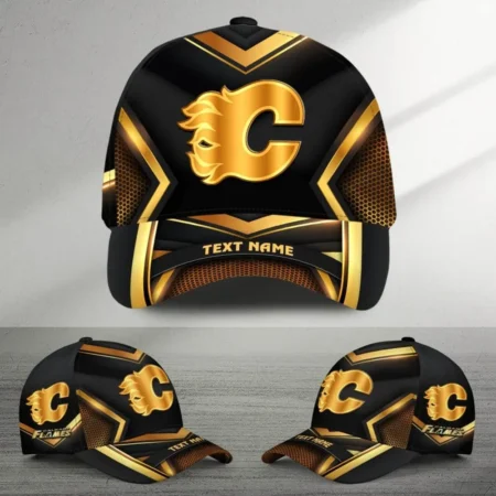 Calgary Flames Gold Carbon Mix Color National Hockey League Caps All Over Prints