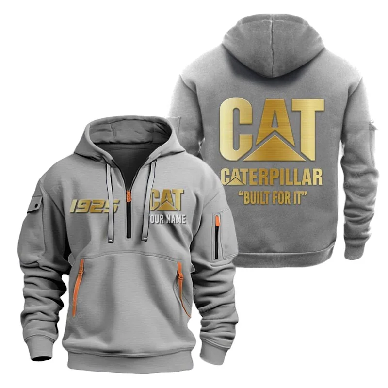 Gray Color Special Release Farmer Caterpillar Tractor Fashion Hoodie Half Zipper QTFA180724A8