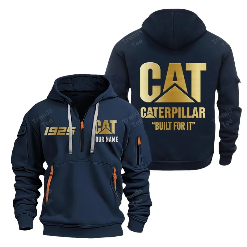 Navy Color Special Release Farmer Caterpillar Tractor Fashion Hoodie Half Zipper QTFA180724A8