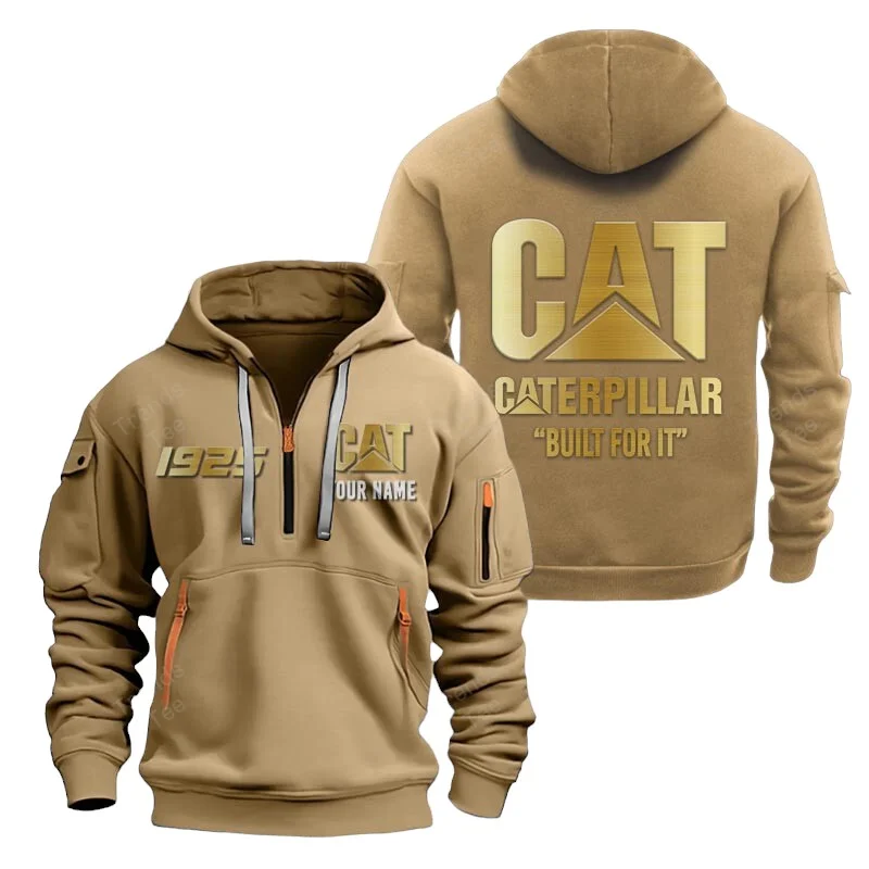 Khaki Color Special Release Farmer Caterpillar Tractor Fashion Hoodie Half Zipper QTFA180724A8