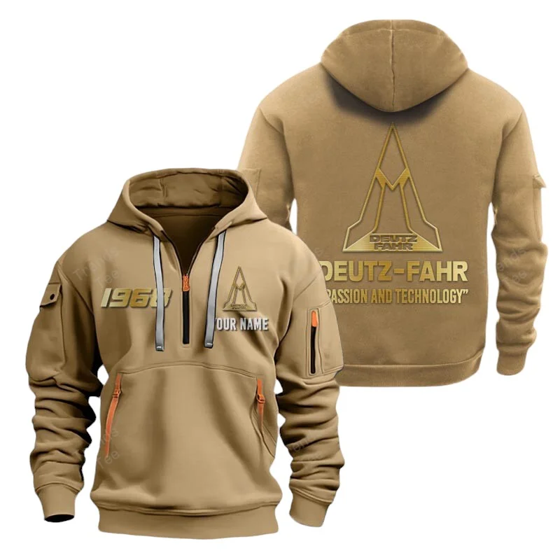 Khaki Color Special Release Farmer Deutz-Fahr Tractor Fashion Hoodie Half Zipper QTFA180724A31