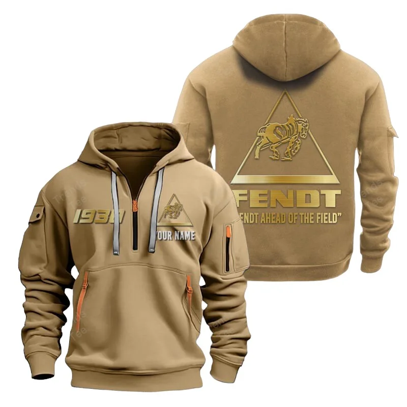 Khaki Color Special Release Farmer Fendt Tractor Fashion Hoodie Half Zipper QTFA180724A13