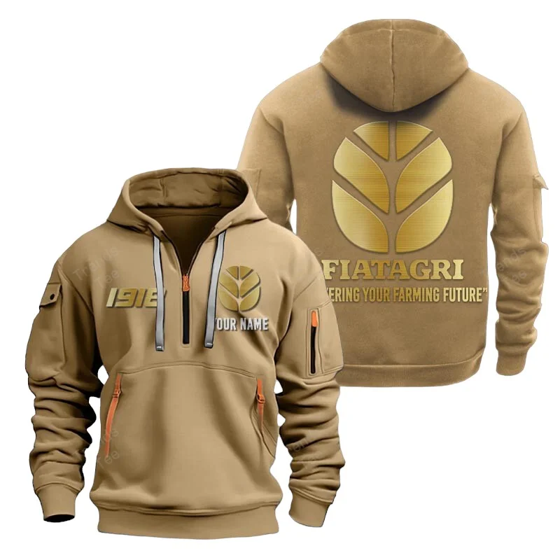 Khaki Color Special Release Farmer Fiatagri Tractor Fashion Hoodie Half Zipper QTFA180724A28