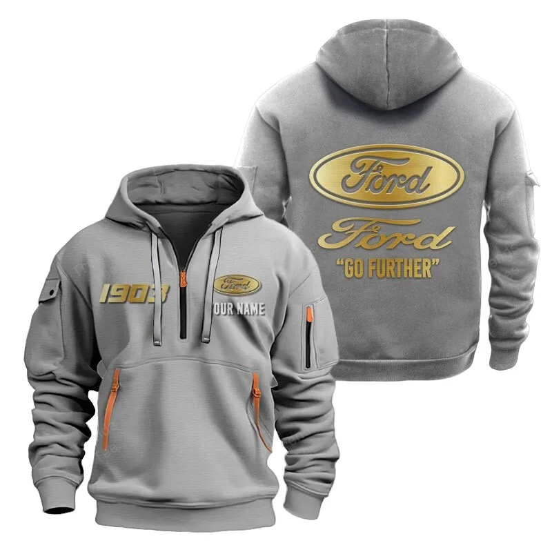 Gray Color Special Release Farmer Ford Tractor Fashion Hoodie Half Zipper QTFA180724A15