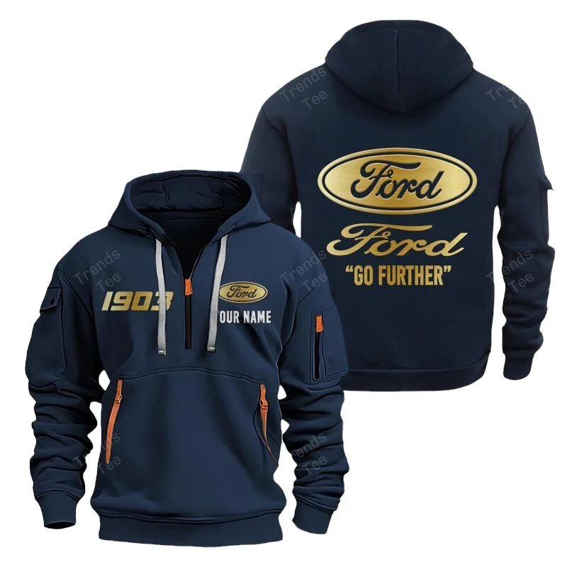 Navy Color Special Release Farmer Ford Tractor Fashion Hoodie Half Zipper QTFA180724A15