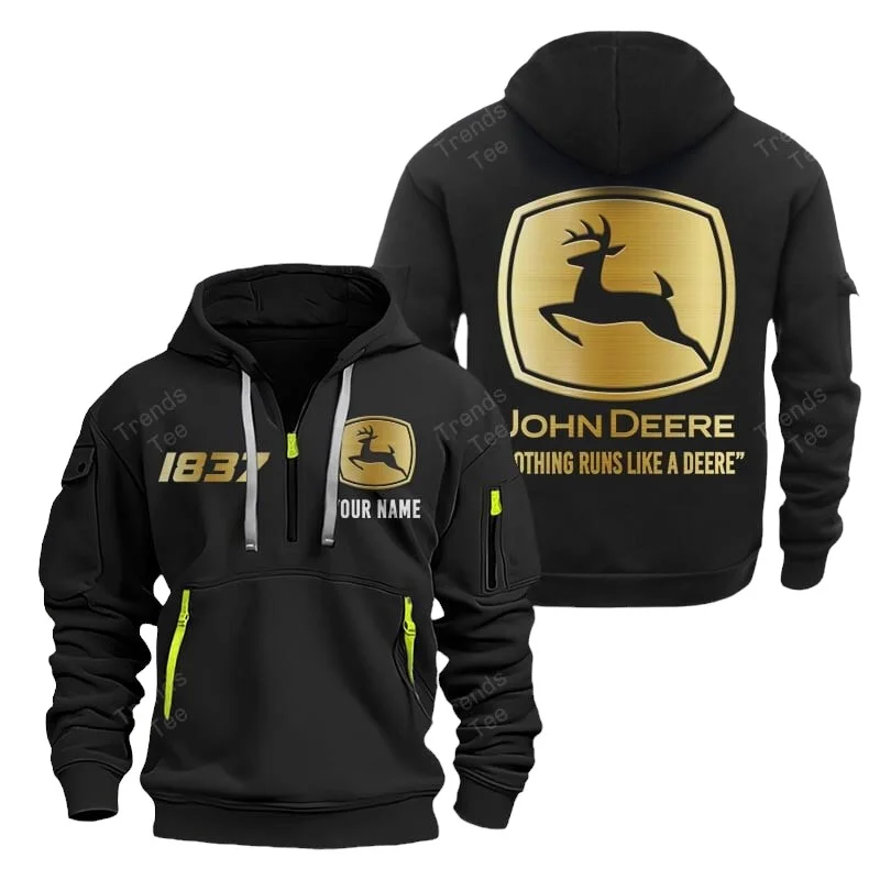 Black Color Special Release Farmer John Deere Tractor Fashion Hoodie Half Zipper QTFA180724A10