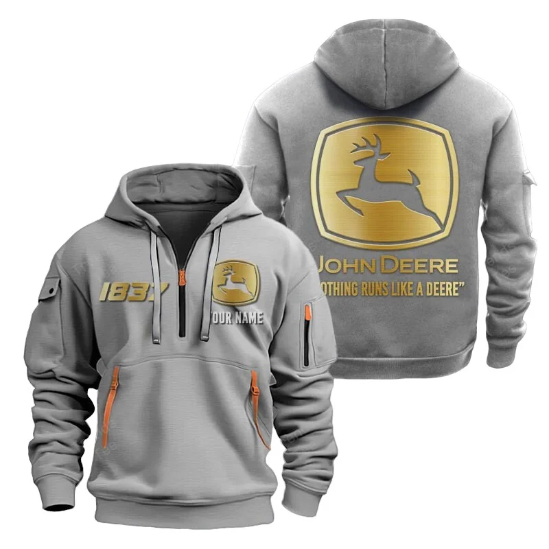 Gray Color Special Release Farmer John Deere Tractor Fashion Hoodie Half Zipper QTFA180724A10