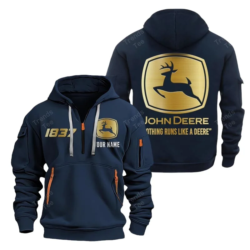 Navy Color Special Release Farmer John Deere Tractor Fashion Hoodie Half Zipper QTFA180724A10