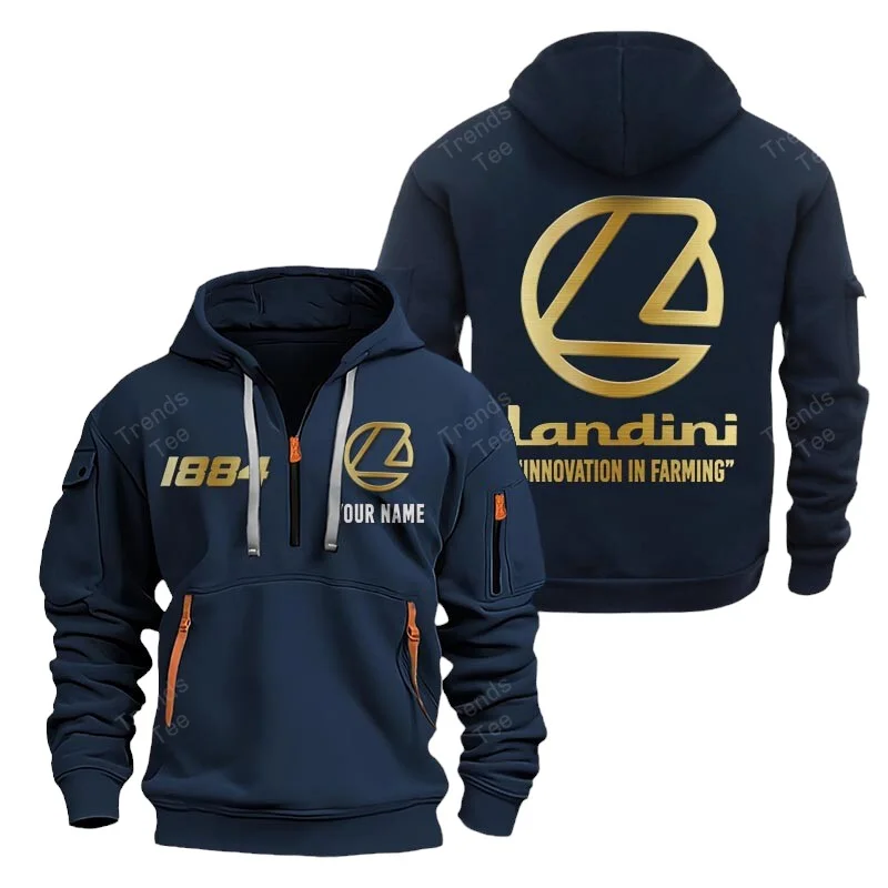 Navy Color Special Release Farmer Landini Tractor Fashion Hoodie Half Zipper QTFA180724A18