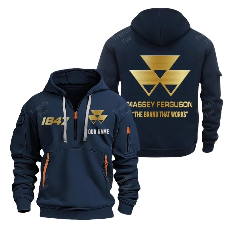 Navy Color Special Release Farmer Massey Ferguson Tractor Fashion Hoodie Half Zipper QTFA180724A5