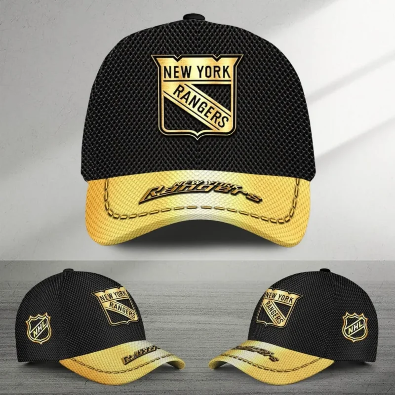 New York Rangers Gold Carbon Color National Hockey League Caps All Over Prints