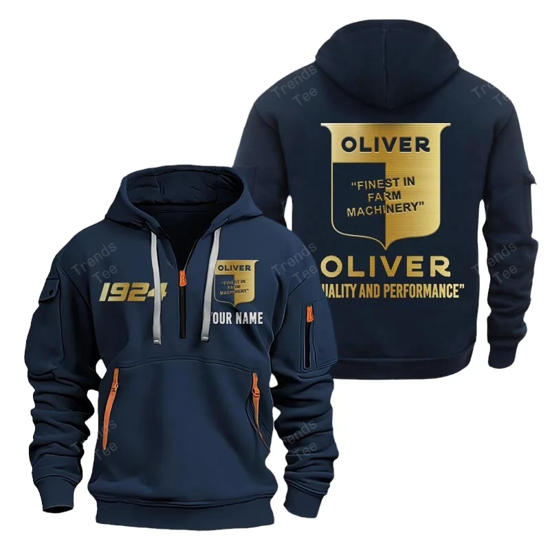 Navy Color Special Release Farmer Oliver Tractor Tractor Fashion Hoodie Half Zipper QTFA180724A11