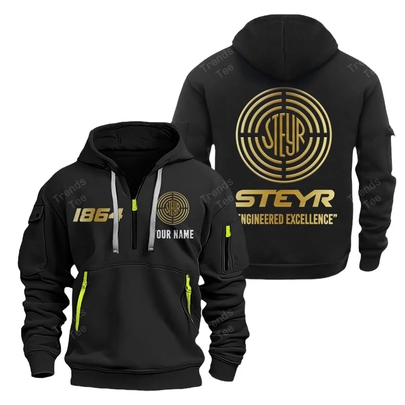 Black Color Special Release Farmer Steyr Tractor Fashion Hoodie Half Zipper QTFA180724A33