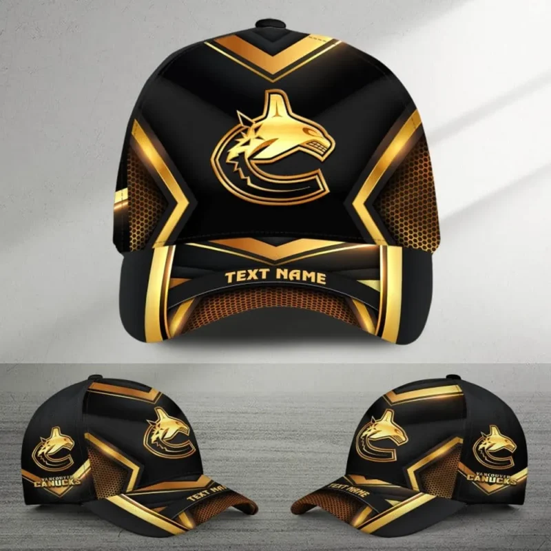 Vancouver Canucks Gold Carbon Mix Color National Hockey League Caps All Over Prints