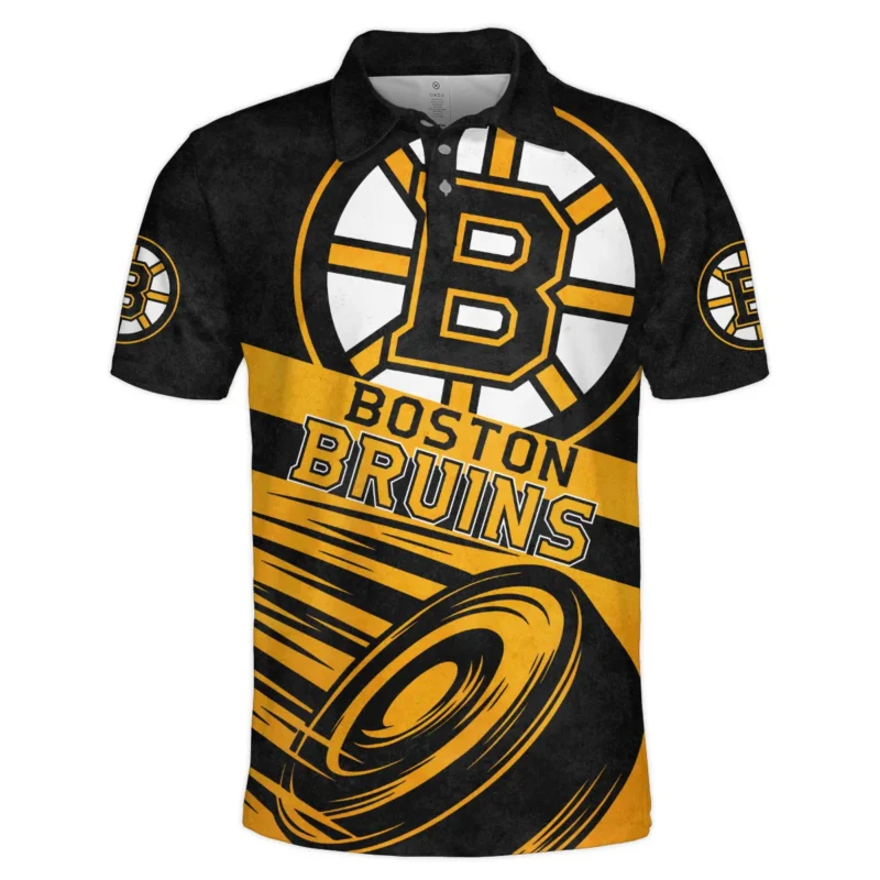 Ice Hockey Puck Boston Bruins National Hockey League All Over Prints BLNHL020924BBPL - Polo Shirt