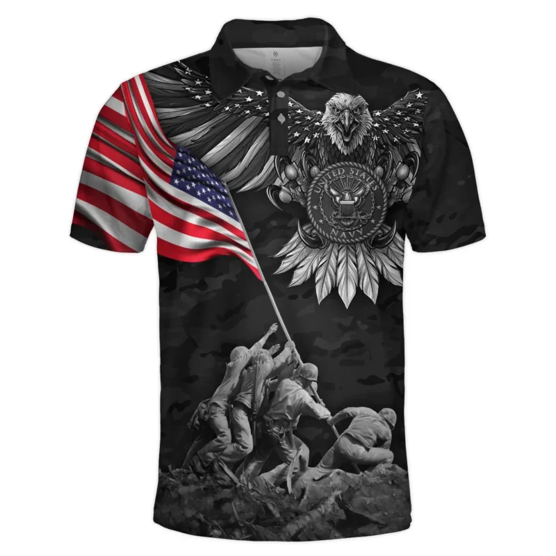 Proudly Served Eagle And US Flag Veteran U.S. Navy Apparel All Over Prints BLVTR150824A2NV - Polo Shirt