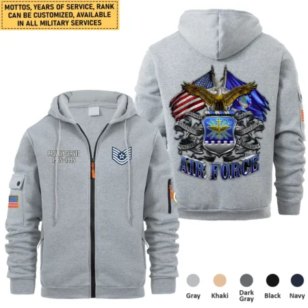 Personalized Gift Proudly Served Motto Veteran U.S. Air Force Full Zipper Hoodie BLVTR220824A4AF