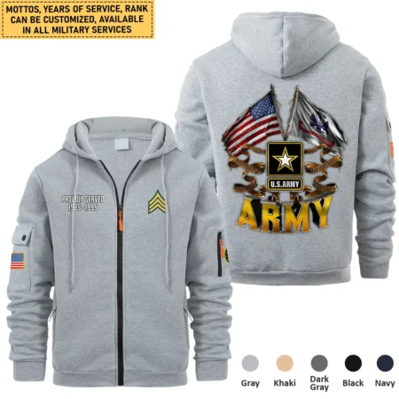 Personalized Gift Proudly Served Motto Veteran U.S. Army Full Zipper Hoodie BLVTR220824A4AM