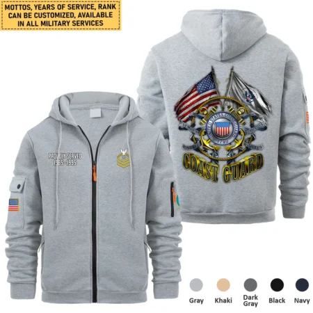 Personalized Gift Proudly Served Motto Veteran U.S. Coast Guard Full Zipper Hoodie BLVTR220824A4CG