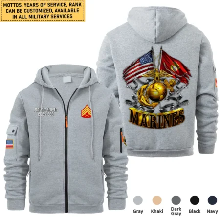 Personalized Gift Proudly Served Motto Veteran U.S. Marine Corps Full Zipper Hoodie BLVTR220824A4MC