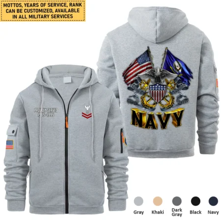 Personalized Gift Proudly Served Motto Veteran U.S. Navy Full Zipper Hoodie BLVTR220824A4NV