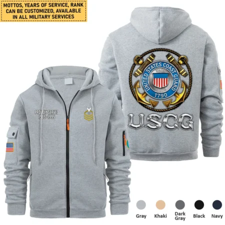 Personalized Gift Proudly Served Established Motto Veteran U.S. Coast Guard Full Zipper Hoodie BLVTR220824A6CG