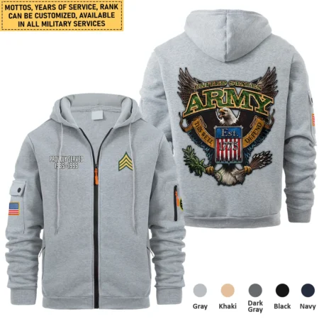 Personalized Gift Proudly Served Est. Veteran U.S. Army Full Zipper Hoodie BLVTR220824A7AM