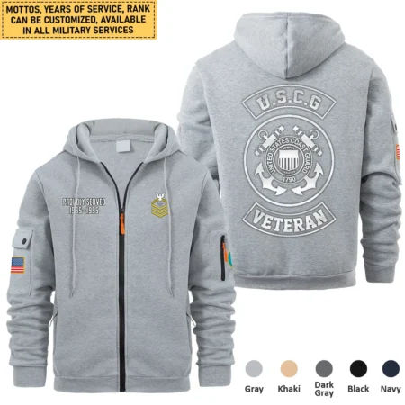 Personalized Gift Proudly Served Veteran U.S. Coast Guard Full Zipper Hoodie BLVTR220824A8CG