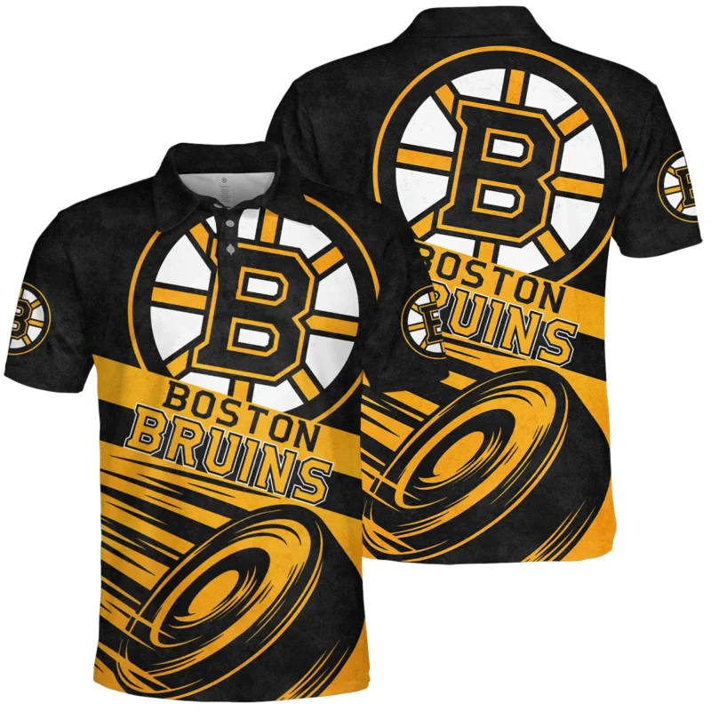 Ice Hockey Puck Boston Bruins National Hockey League All Over Prints BLNHL020924BBPL - Polo Shirt