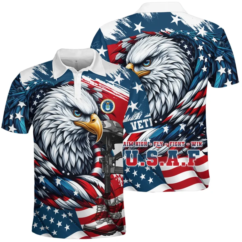 Eagle US Flag Veteran Motto Of The U.S. Air Force Apparel All Over Prints BLVTR140824A3AF - Polo Shirt