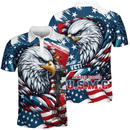 Eagle US Flag Veteran Motto Of The U.S. Marine Corps Apparel All Over Prints BLVTR140824A3MC - Polo Shirt