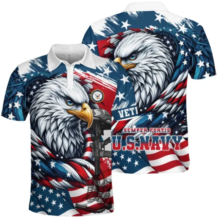 Eagle US Flag Veteran Motto Of The U.S. Navy Apparel All Over Prints BLVTR140824A3NV - Polo Shirt