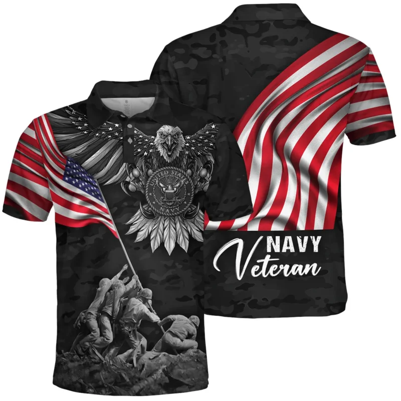 Proudly Served Eagle And US Flag Veteran U.S. Navy Apparel All Over Prints BLVTR150824A2NV - Polo Shirt