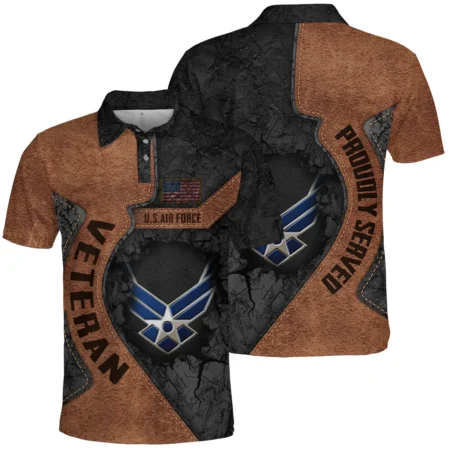 Proudly Served Leather Pattern Veteran U.S. Air Force Apparel All Over Prints BLVTR210824A2AF - Polo Shirt