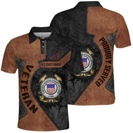 Proudly Served Leather Pattern Veteran U.S. Coast Guard Apparel All Over Prints BLVTR210824A2CG - Polo Shirt